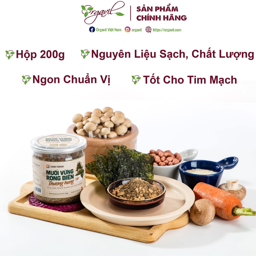 Muối Vừng Rong Biển Thượng Hạng - Chính Hãng Hộp 200g - Muối Vừng Ăn chay, Giảm Cân - Orgavil