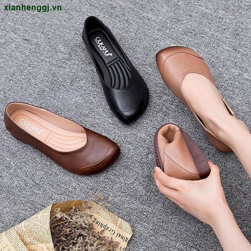 Giày da mềm đế bằng thoải mái thời trang mùa thu cho phụ nữ trung niên
