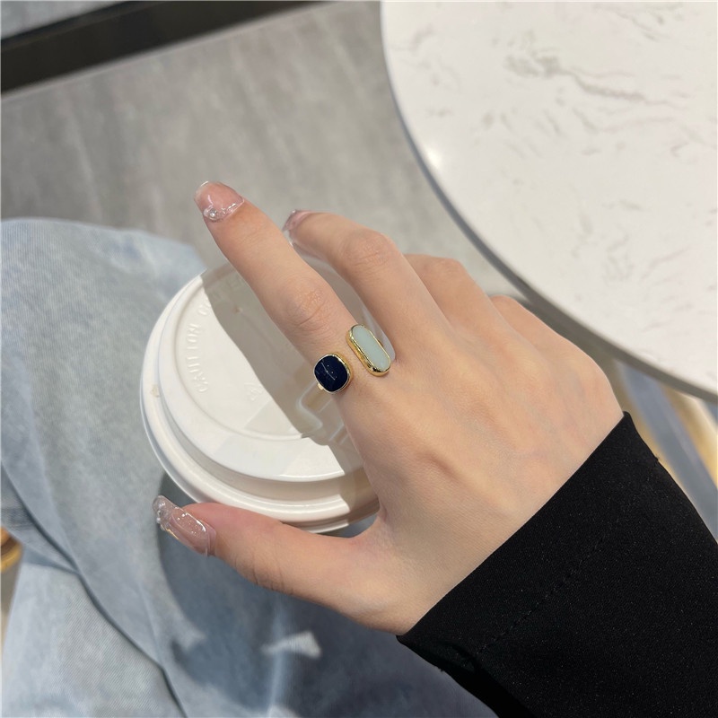[JUNG/Jung Accessories] Nhẫn 2 mặt đá đen-xanh phong cách Hàn Quốc