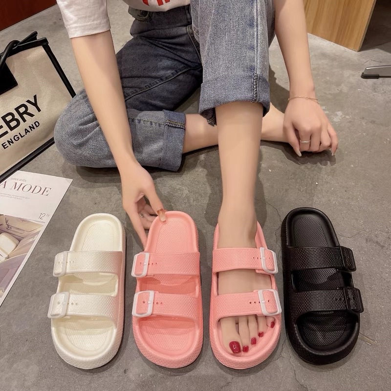 Dép đế bằng độn đế hai quai khuy vuông