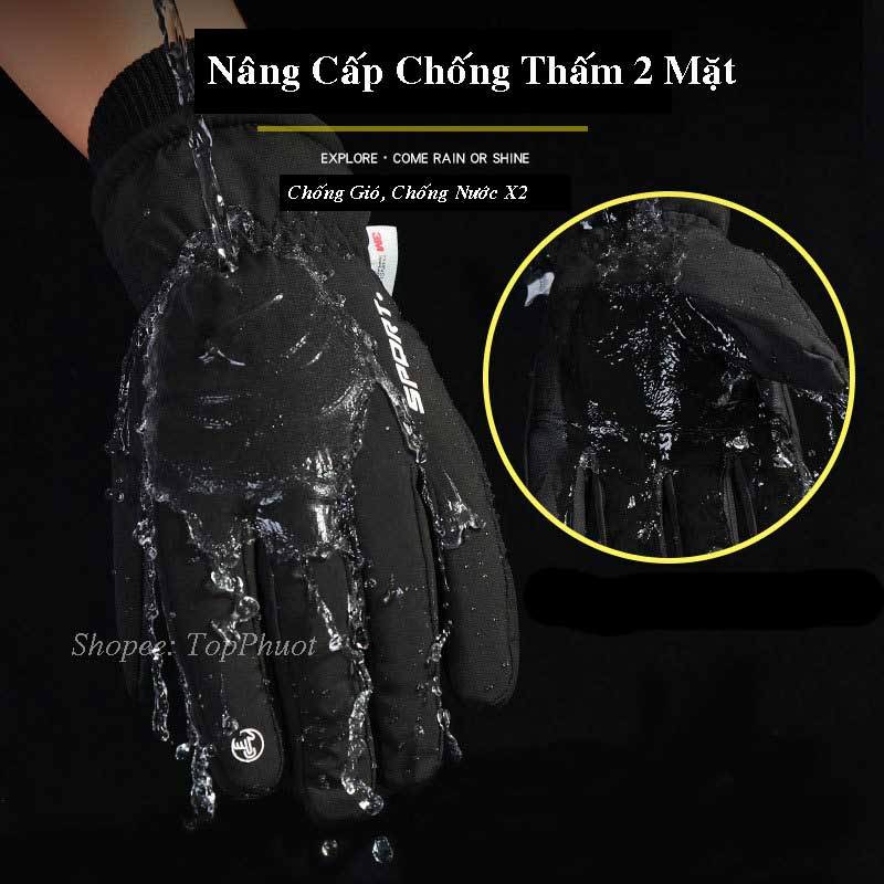 Găng tay mùa đông giữ ấm chống nước lót lông cừu dày dặn Sport