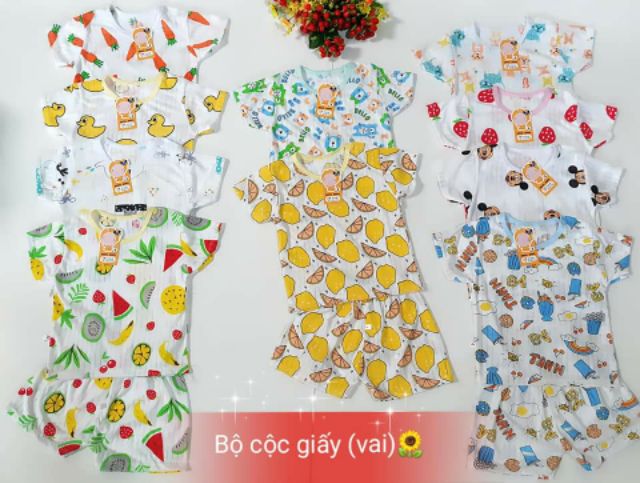 Bộ cotton giấy cộc tay cài vai cho bé