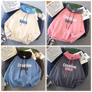 Áo hoodie vải nỉ lót bông dày dặn in Creative Idea