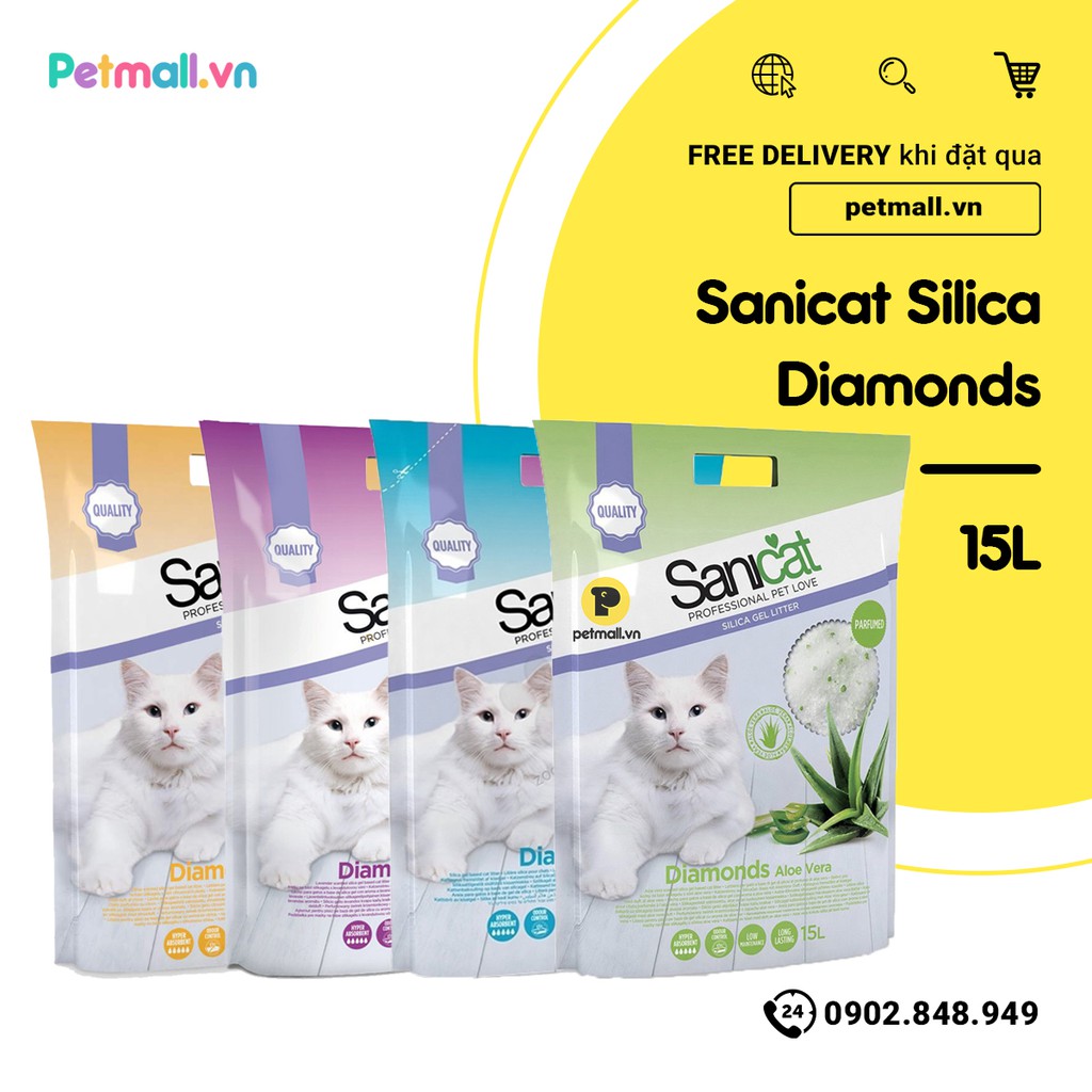 Cát tinh thể vệ sinh cho Mèo SANICAT Lavender 15L (hạt lớn)