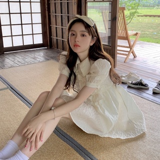 Đầm tay phồng cổ búp bê eo cao phối dây thắt màu sắc ngọt ngào xinh xắn 43902