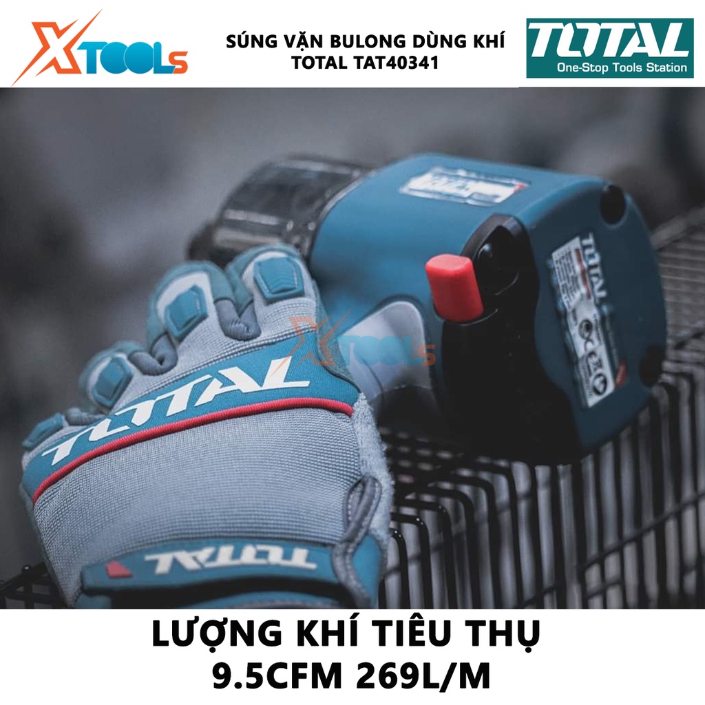 Súng vặn bu lông dùng khí nén TOTAL TAT40341 | dụng cụ xiết bu lông đầu vặn vuông 19mm(3/4&quot;) tốc độ không tải 7000 v/p m