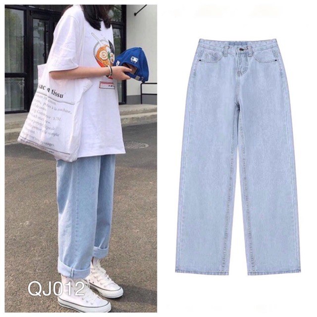 Quần Jean nữ lưng cao ống rộng SIMPLE JEANS Cao cấp - Có thương hiệu