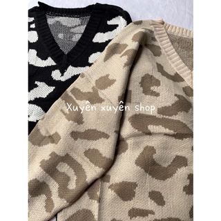 Áo len cổ V hoạ tiết ĐỐM oversize ( Ảnh thật )