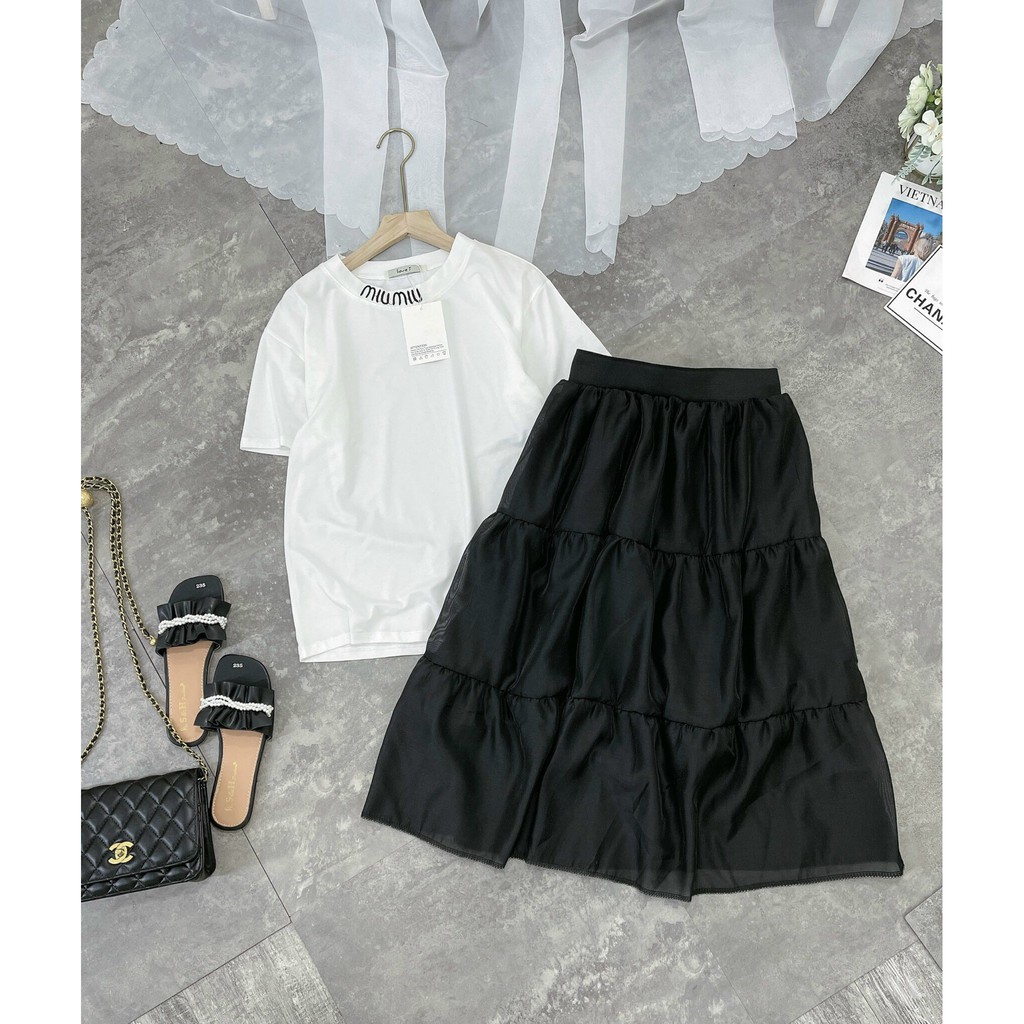 Set Chân Váy Đen Voan + Áo Phông Trắng Miuu Miuu Siêu Hot, Hàng Shop, Chất Đẹp, Diện Đi Tiệc Đi Chơi Siêu Xinh | BigBuy360 - bigbuy360.vn