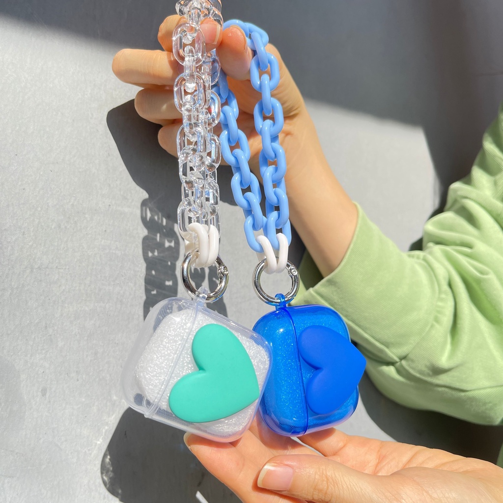 Vỏ bảo vệ hộp tai nghe mặt hình trái timcó móc gắn chìa khóa thích hợp cho Airpods Pro 3 2021 1/2