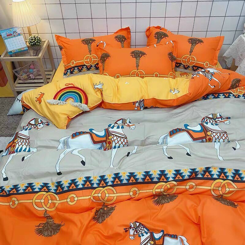 Bộ chăn ga Cotton poly M2T bedding chăn ga Hàn Quốc họa tiết Mã đáo thành công đủ size miễn phí bo chun