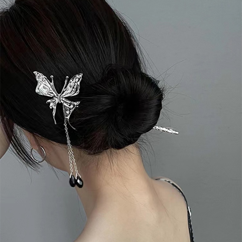 Kẹp Tóc Tua Rua Hình Bướm Bằng Kim Loại Phong Cách Trung Hoa Đơn Giản Mới