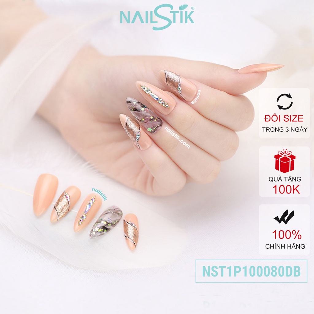 Móng úp thiết kế by NAILSTIK, màu nude, form móng bầu, dài 080