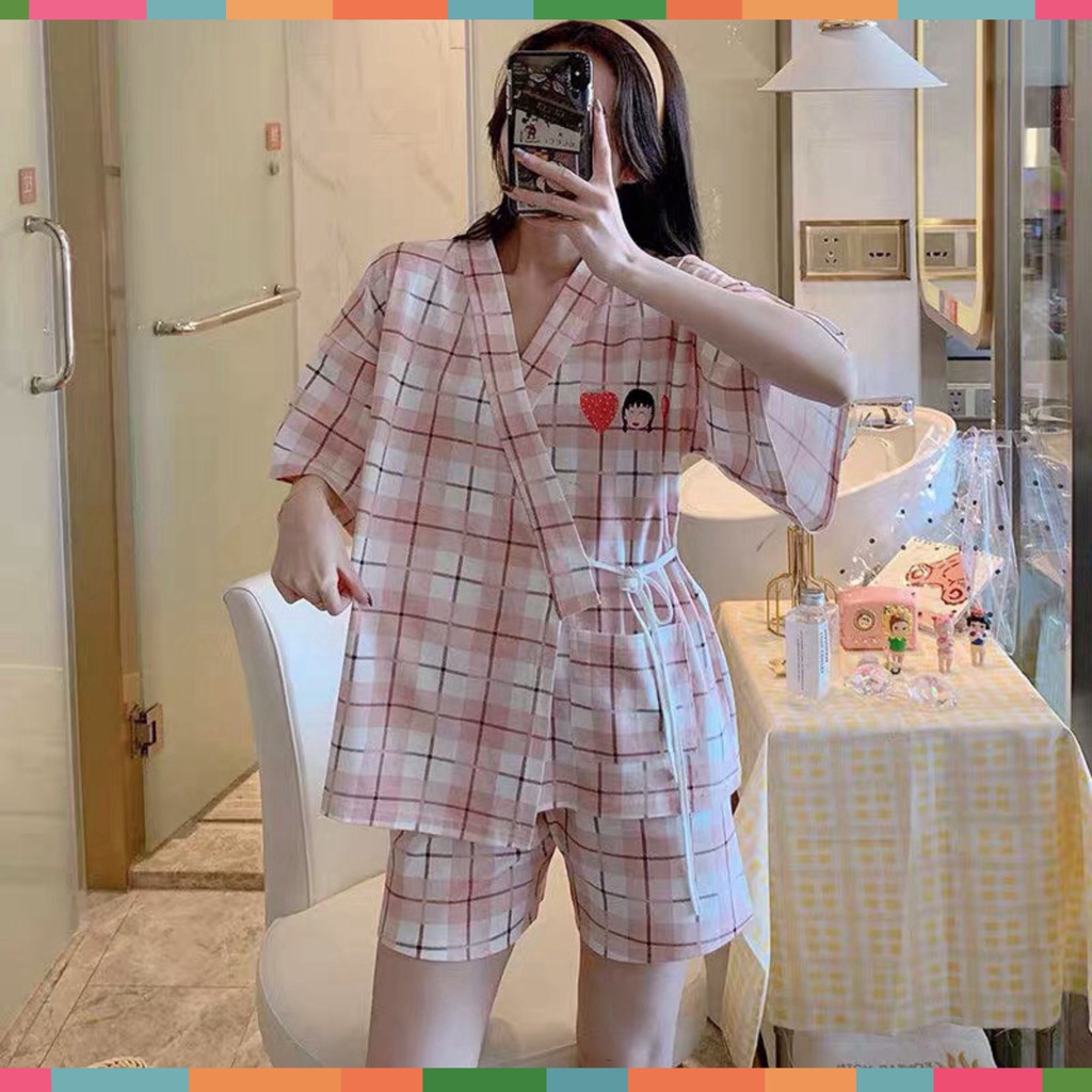 Set Bộ Pijama Nữ Dây Eo Áo Ngắn Tay Kèm Quần Short Icon So Hot | BigBuy360 - bigbuy360.vn