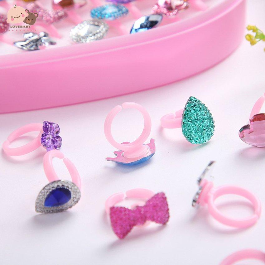 Set 12 Nhẫn Acrylic Họa Tiết Hoạt Hình Cho Bé Gái