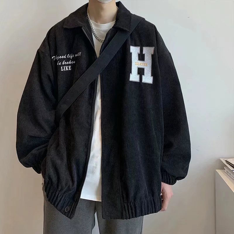 Áo Khoác Nam Nữ Nhung Kẻ Dáng Rộng Cổ Lật Phong Cách Retro Hàn Quốc Dành Cho áo khoác nam thời trangáo khoác varsity áo khoác nam cao cấp