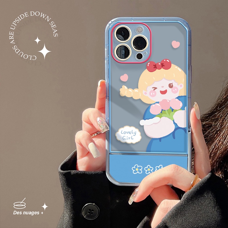 Ốp Điện Thoại Silicon TPU Mềm Trong Suốt Có Giá Đỡ Hình Cô Gái Cho Iphone 12 13 Pro SE 2020 6 6S 7 8 Plus X XS XR Max 11 Pro Max