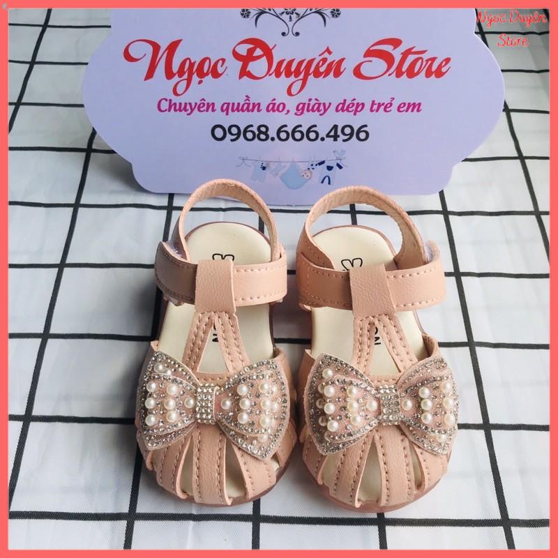 Dép sandal cao cấp tập đi trẻ em phối nơ phong cách vintage chống vấp cho bé gái