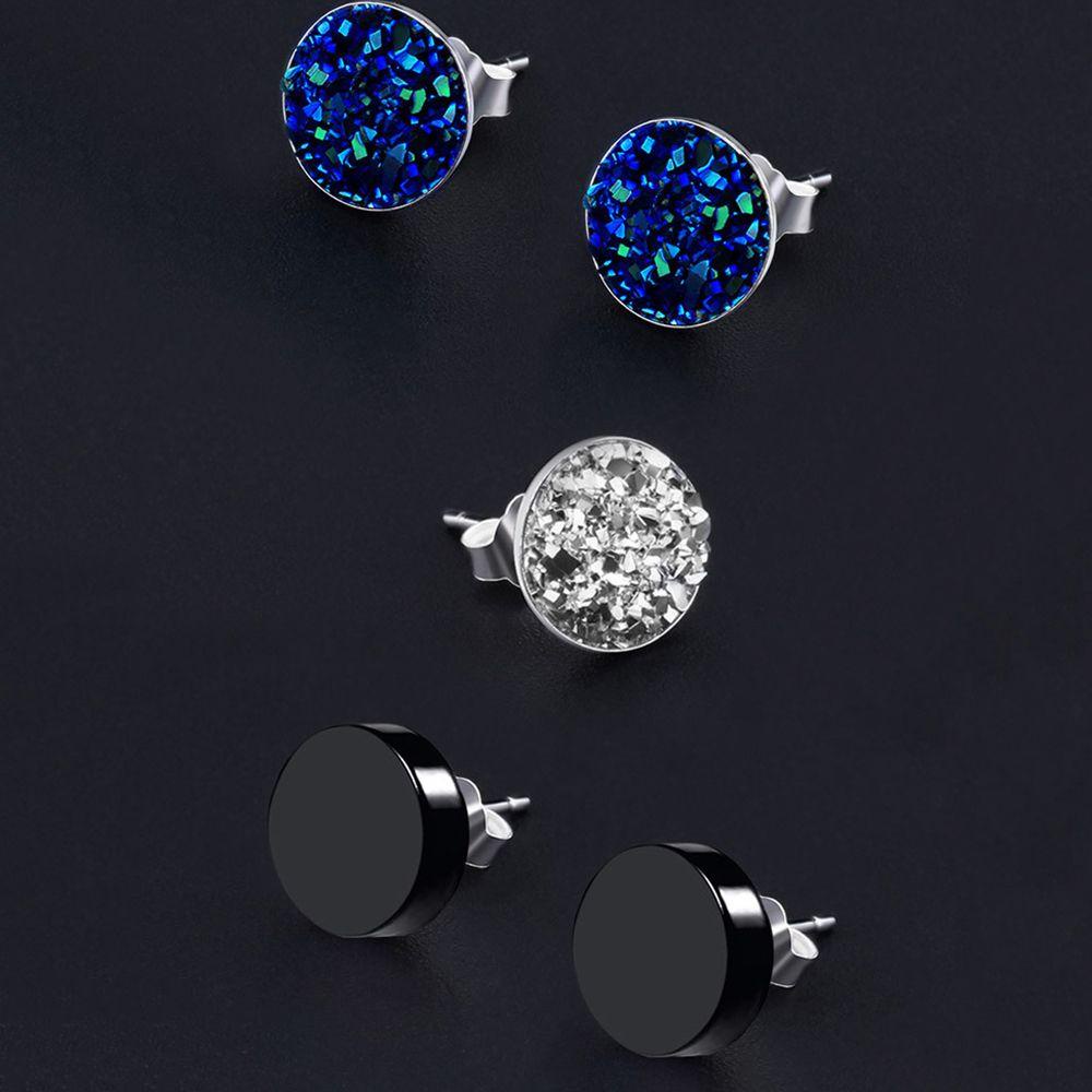 Khuyên tai hình tròn đính đá mã não nhiều màu phong cách punk Hàn Quốc đơn giản cá tính cho nam