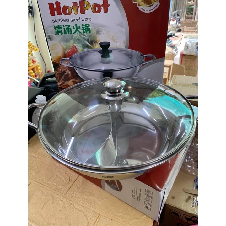 NỒI LẨU HOTPOT CHIA 2 NGĂN 32cm  có vung đậy