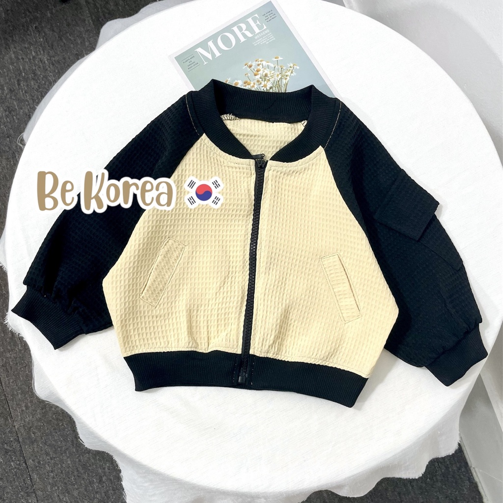 Áo khoác bomber cho bé AKB-Be Korea, áo thu đông dài tay phong cách Hàn Quốc cho bé trai và bé gái size 7-25kg