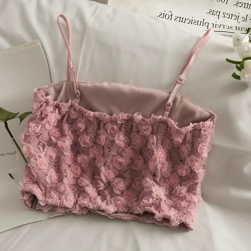 Áo bra ren hoa hồng nổi quai ngang tiểu thư Quảng Châu siêu xinh có đệm ngực - BRA01