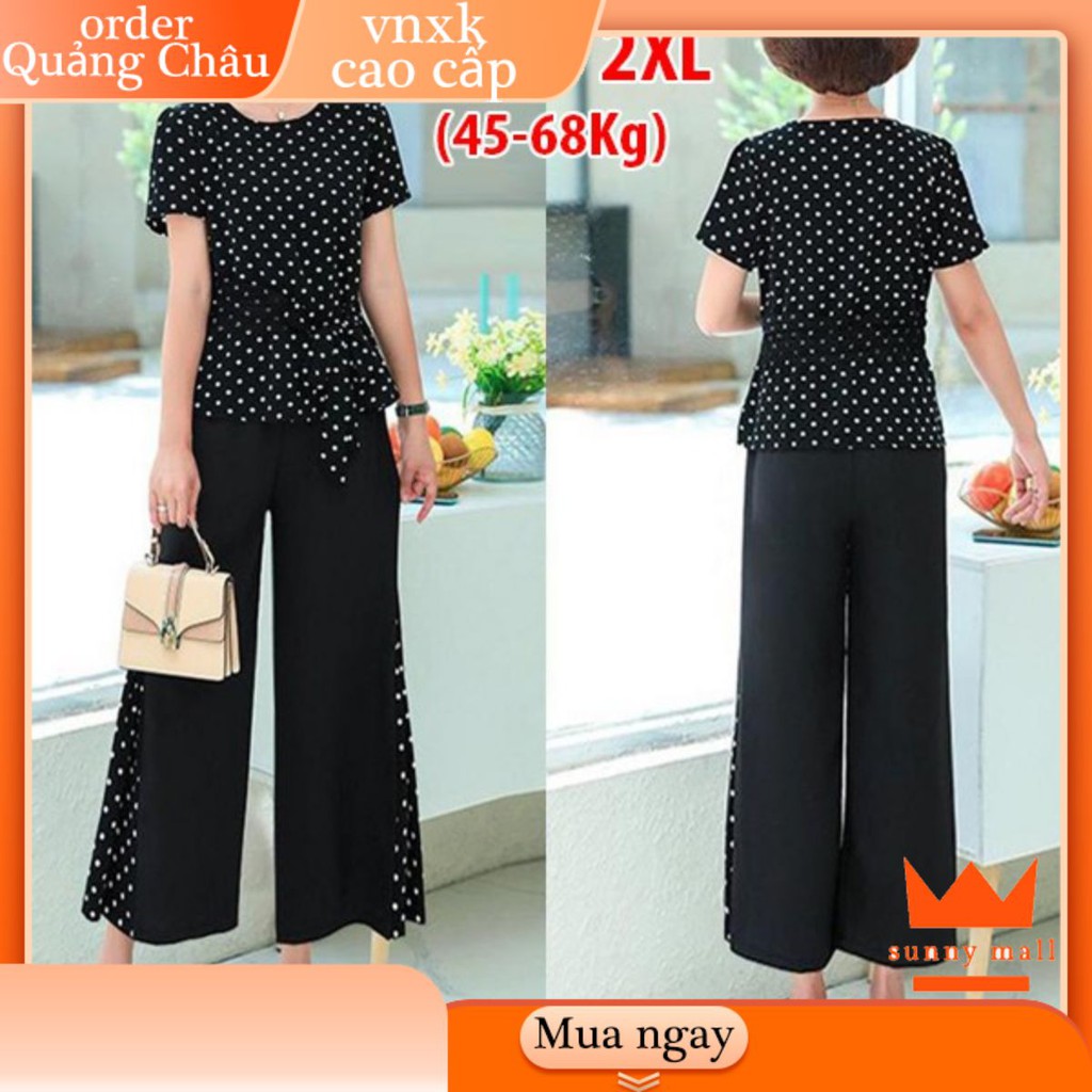 SET BỘ ĐỒ CÔNG SỞ KIỂU THỜI TRANG TRUNG NIÊN SET ÁO CHẤM BI PHỐI QUẦN ỐNG RỘNG BIGSIZE THIẾT KẾ GIÁ RẺ ĐẸP