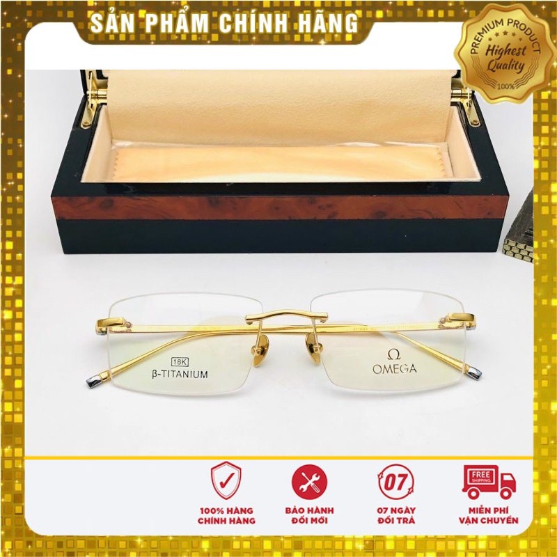 Gọng kính Khoan Titan Mạ Vàng 18k Omega