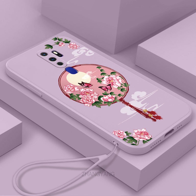 Ốp Điện Thoại Silicone Mềm Họa Tiết Hoa Mẫu Đơn Có Dây Đeo Cho oppo a5 2020 a9 2020