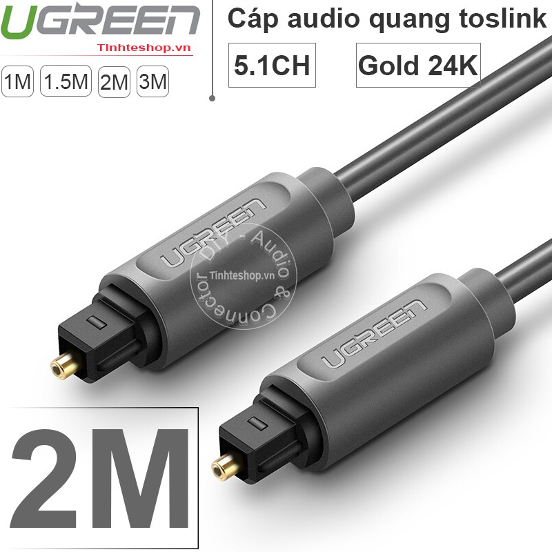 Dây cáp âm thanh quang học UGREEN 10770 2 mét - Cáp audio quang optical SPDIF toslink  2 mét cho TV box Smart TV Loa