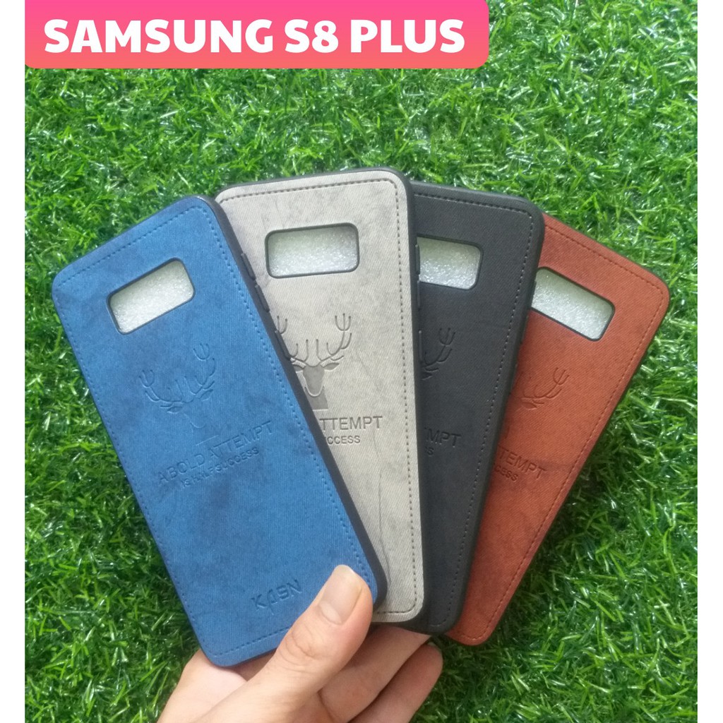 SAMSUNG GALAXY S8 PLUS_Ốp lưng giả vân vải jean họa tiết hươu- Nhựa Dẻo TPU