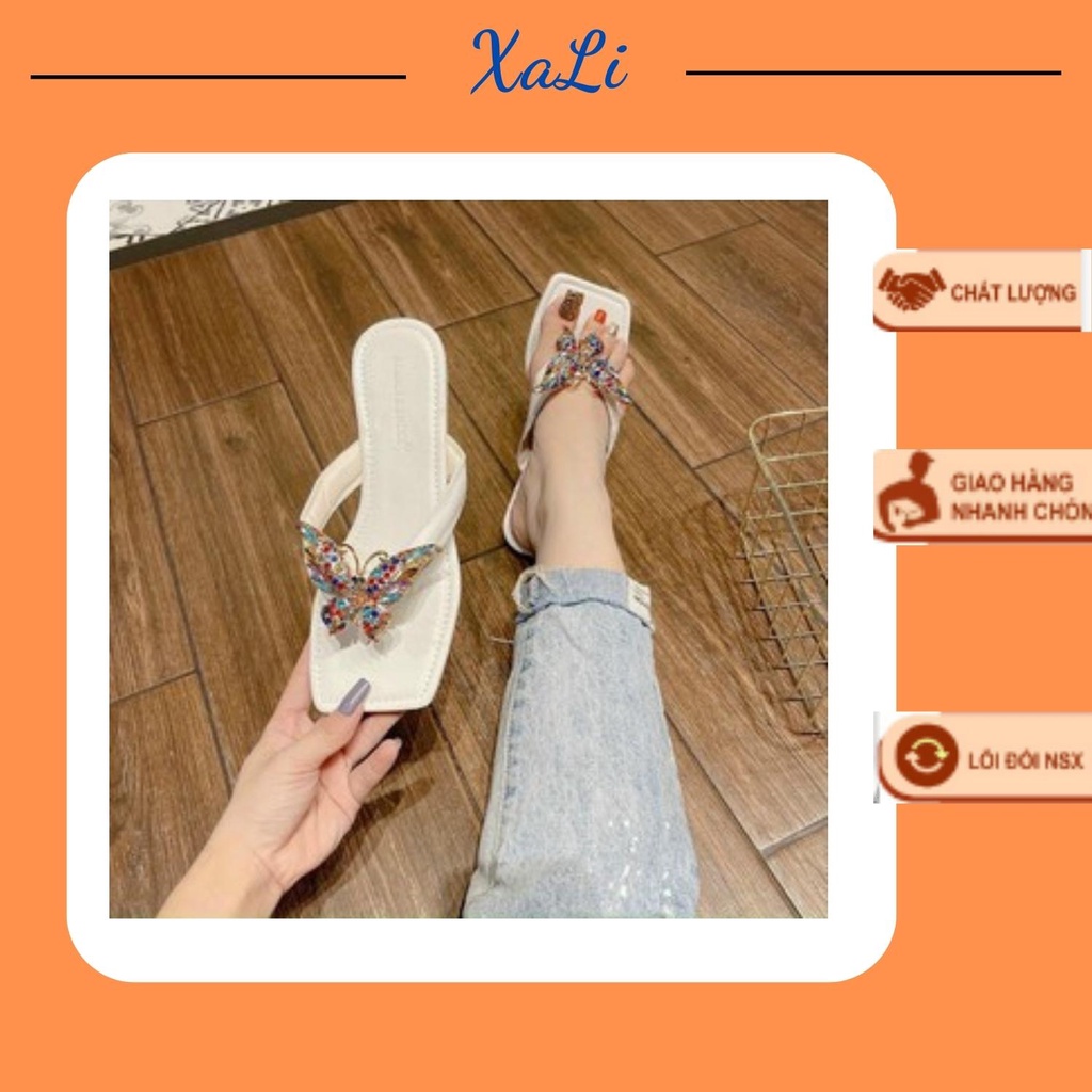 Dép Dây Nữ XALI Kẹp Ngón Đính Đá Quai Mảnh Dép Nữ Đế Bệt Dép Lê Charm Bướm Sang Đẹp