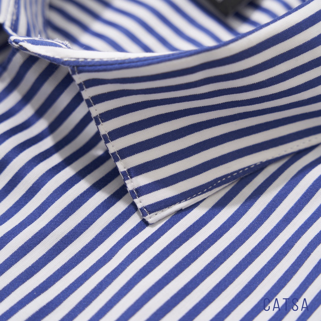 Áo sơ mi nam công sở tay dài trắng sọc xanh đen chất vải Kate mềm mịn, thoáng mát, chống nhắn CATSA ASD017
