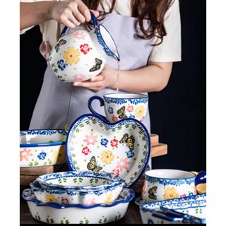 [SẴN] Bát đĩa sứ họa tiết Hoa Bướm cao cấp