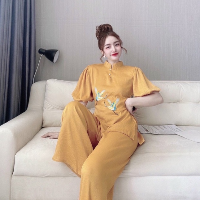 Bộ Đồ Lam Đi Lễ Chùa, Áo Dài Cách Tân Cao Cấp Thêu Tay 3 MÀU