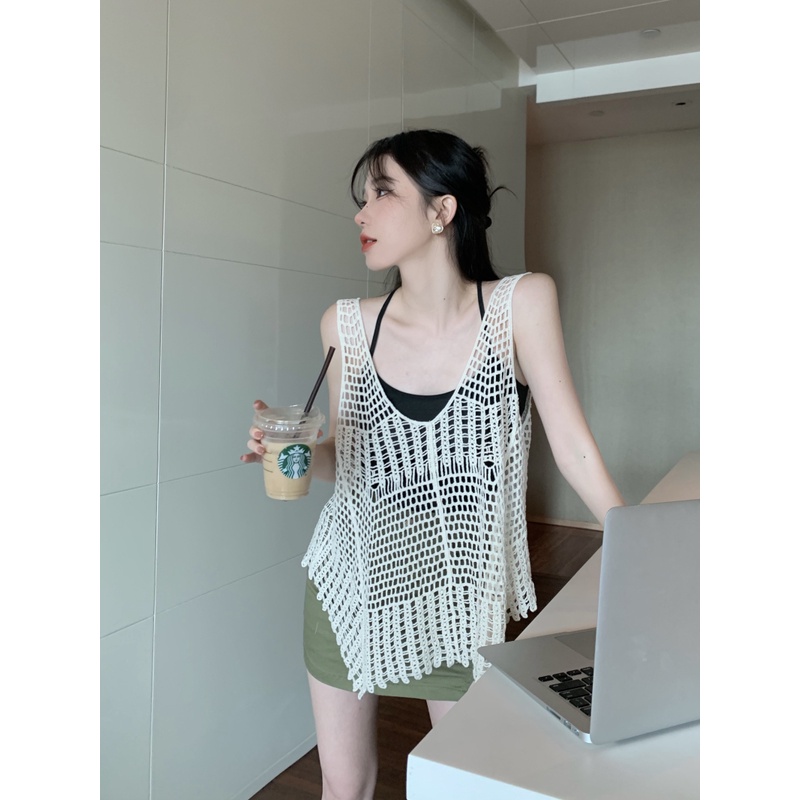 Cocory vn Áo Croptop Dệt Kim Cổ Chữ V Khoét Sâu Quyến Rũ