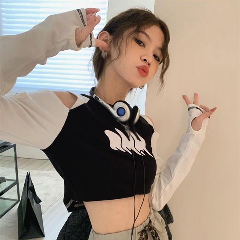 Áo Thun Lửng Tay Dài Cổ Tròn Phong Cách Hàn Quốc Dành Cho Nữ