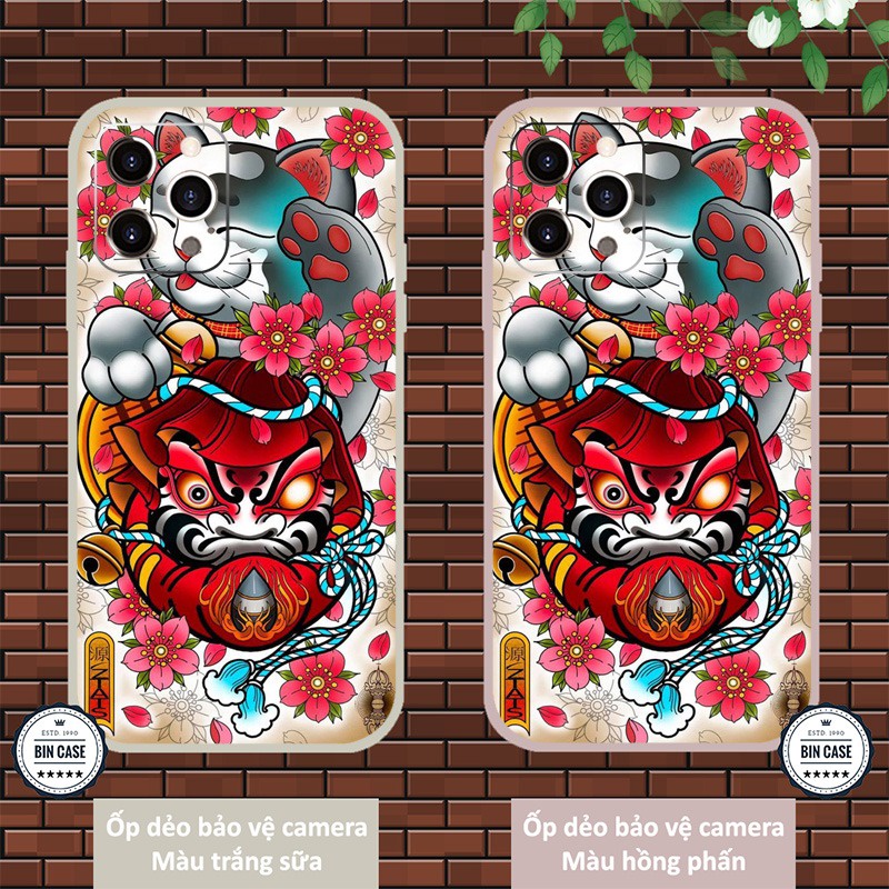 ❤ Ốp hình xăm Mèo búp bê Daruma Doll ❤Ốp nghệ thuật hoa lá iphone 6/6s/7/8 plus/x/xr/xs max/11 pro max/12 promax MEO0049