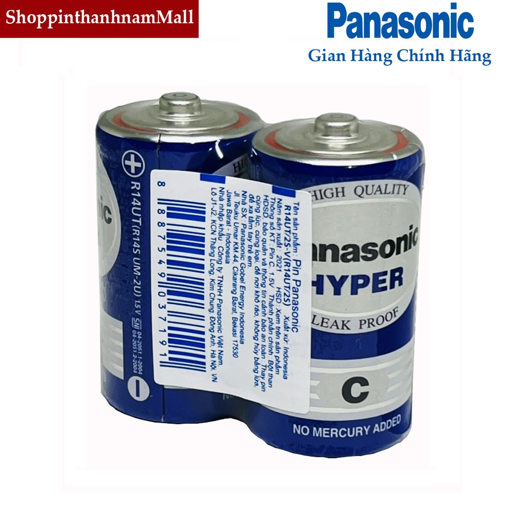 Pin trung Panasonic hyper R14UT-2S vỉ 2 viên chính hãng