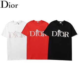 Áo thun cotton tay ngắn in chữ Dior kiểu dáng thời trang dành cho nam và nữ