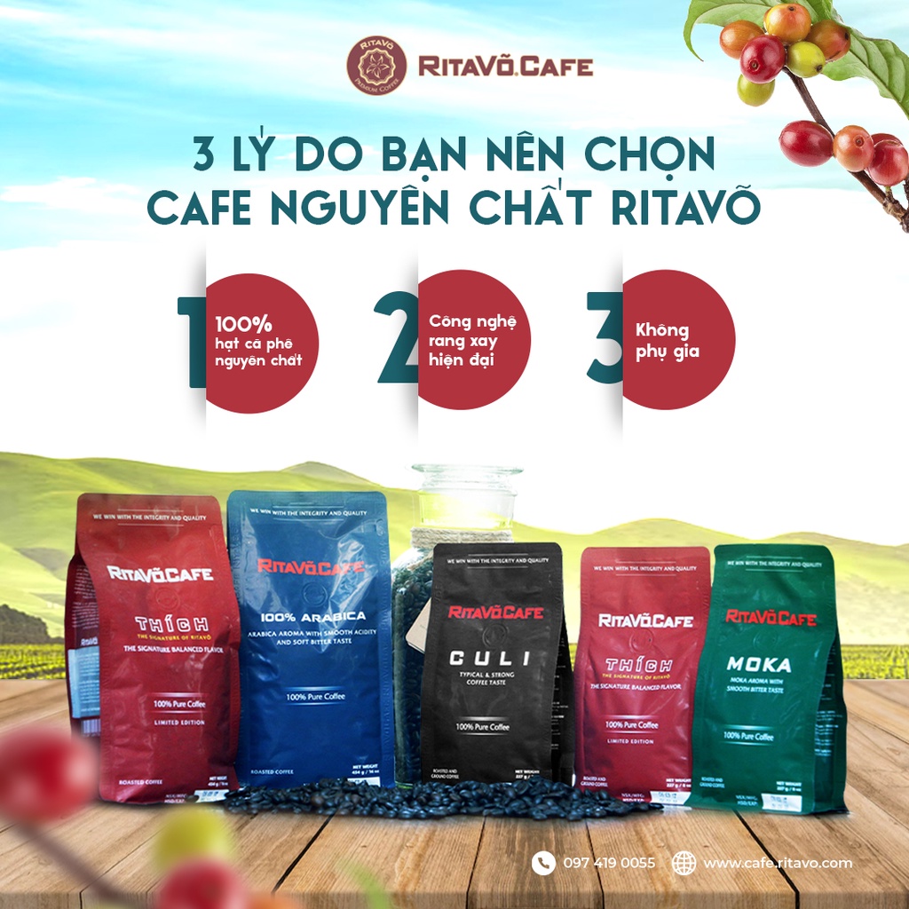 Cà phê rang xay nguyên chất cao cấp Rita Võ dòng Culi 1000g