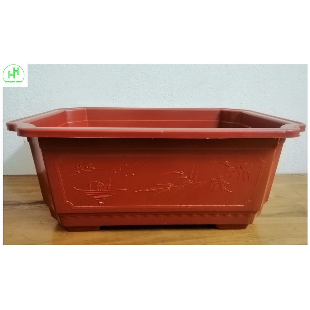 1 Chậu Nhựa Trồng Cây Hình Chữ Nhật Màu Nâu Siêu Đẹp Kích Thước 380x280x160 - Sản Xuất Bởi NHỰA BÌNH THUẬN