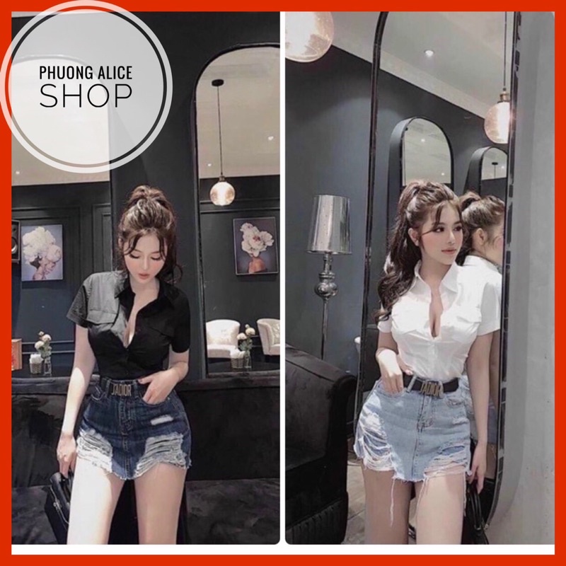 ❌Áo sơ mi❌ Áo cổ trụ tay ngắn có hai nắp túi dễ mặc