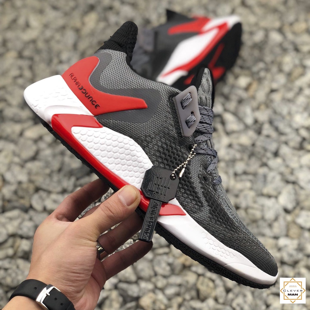 Giày thể thao sneaker nam nữ ALPHABOUNCE INSTINCT M 2020 xám gót đỏ