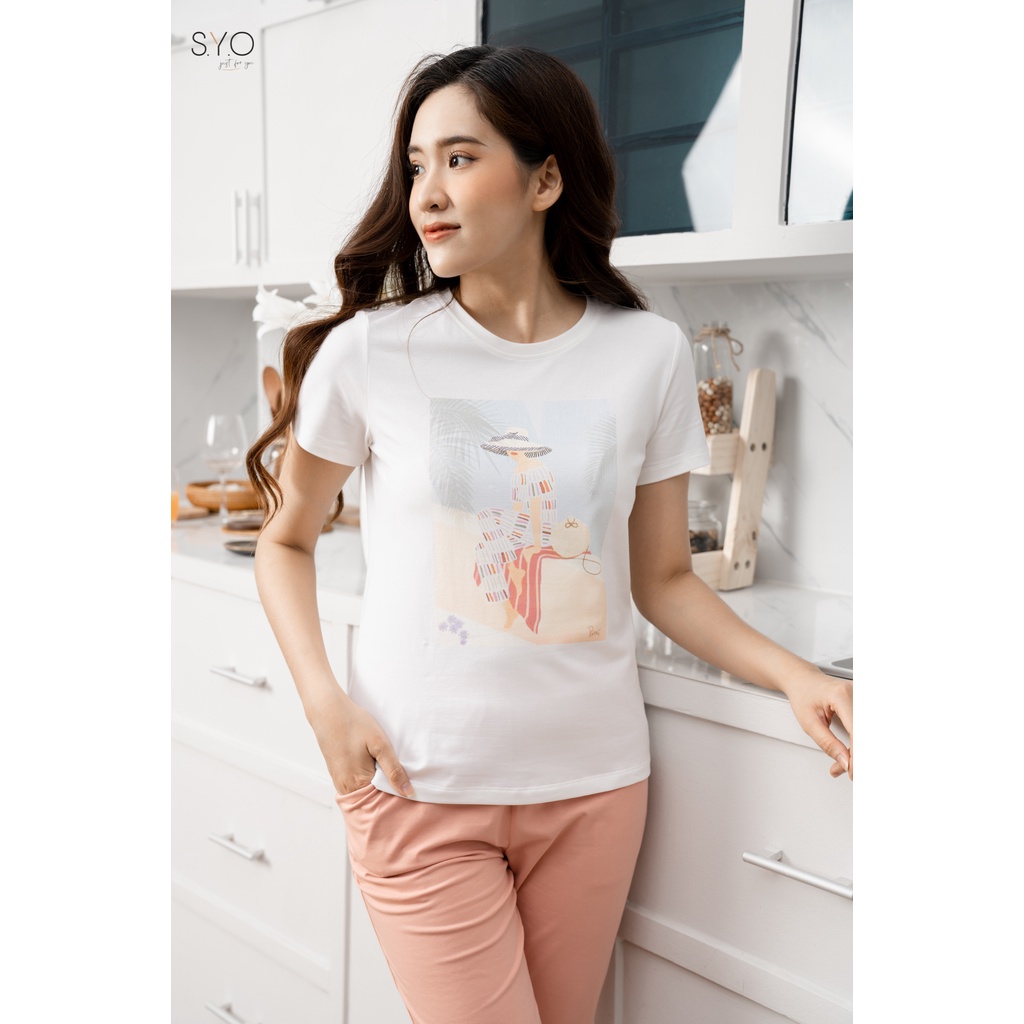 BỘ ÁO CỘC QUẦN LỬNG COTTON MÀU HỒNG CAM IN HÌNH CÔ GÁI HỒNG CAM S1006-H