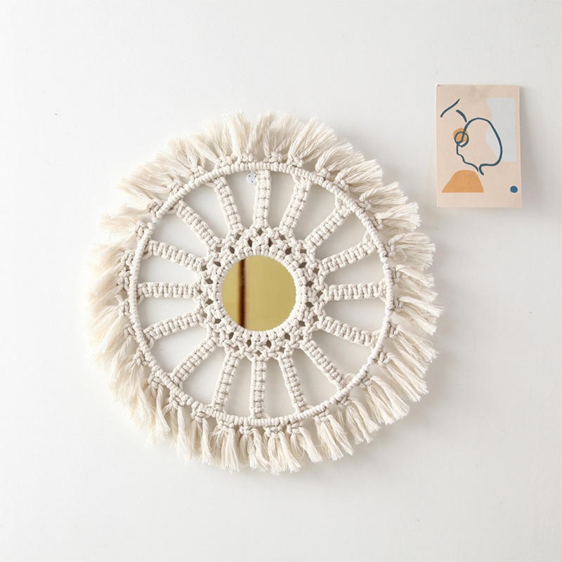 Gương Treo Tường Hình Tròn Có Tua Rua Phong Cách Boho Nghệ Thuật Dành Cho Trang Trí Phòng Khách
