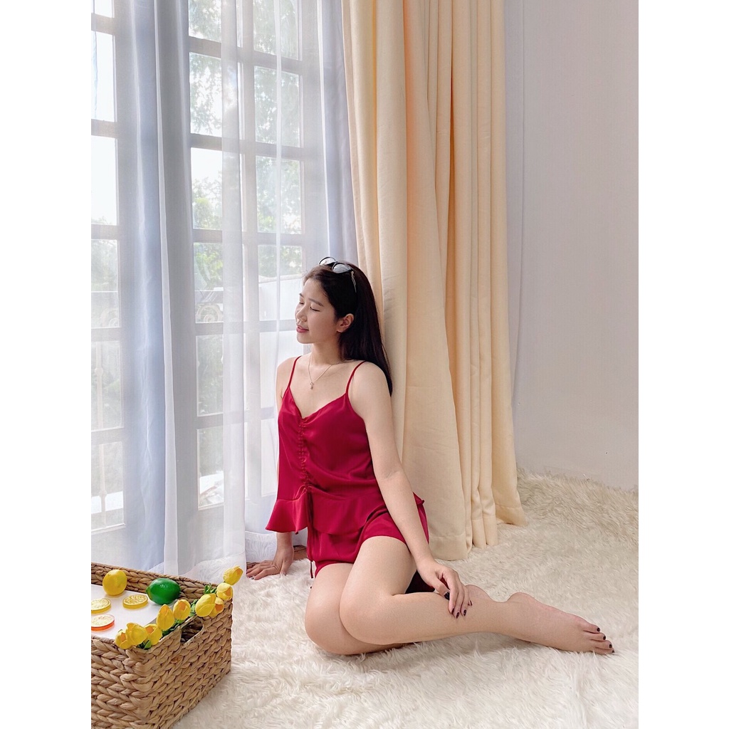 [Ảnh thật - Chính hãng] Bộ ngủ hai dây rút Charmeuse ZAM Luxury - SBR - Áo hai dây quần đùi | BigBuy360 - bigbuy360.vn