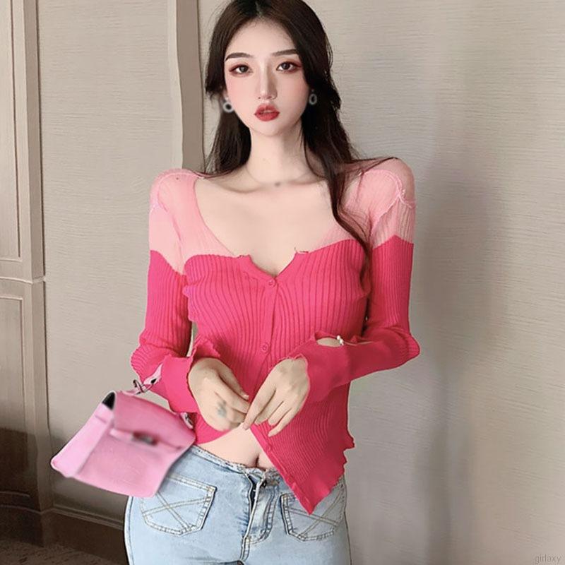 Áo Len Tay Dài Cổ Chữ V Thời Trang Quyến Rũ Cho Nữ