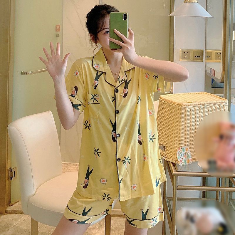 Bộ Đồ Ngủ Pijama Ngắn Tay Họa Tiết Hoạt Hình Đáng Yêu Cho Nữ