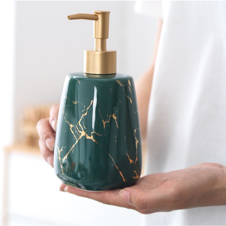 Bình Sứ Đựng Xà Phòng Có Vòi Xịt Nhà Tắm, Chai Đựng Dầu Gội Sữa Tắm Nước Rửa Tay 350ml Cao Cấp